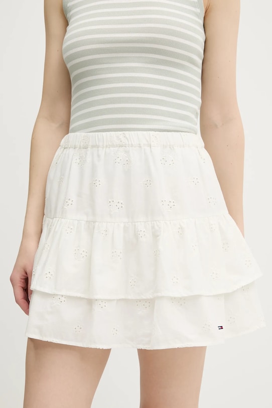 Tommy Jeans fustă din bumbac flori bej DW0DW21166