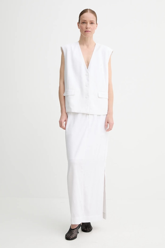 Sukně s příměsí lnu Gestuz 10910283 bílá AW25