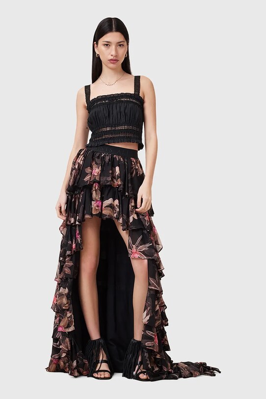 Sukňa AllSaints CAVARLY kvetinový čierna W070RC