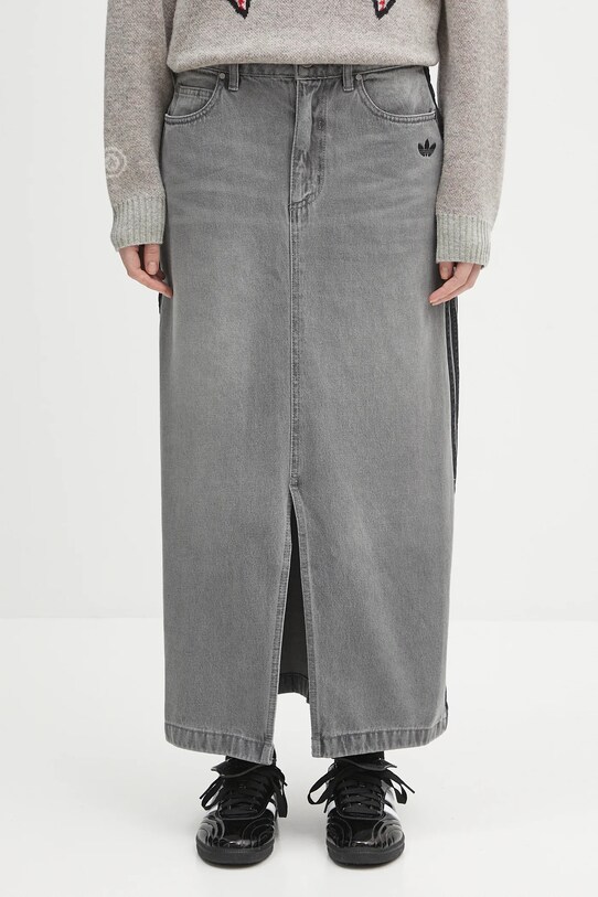 adidas Originals fustă jeans Denim Long Skirt bumbac gri JW2659