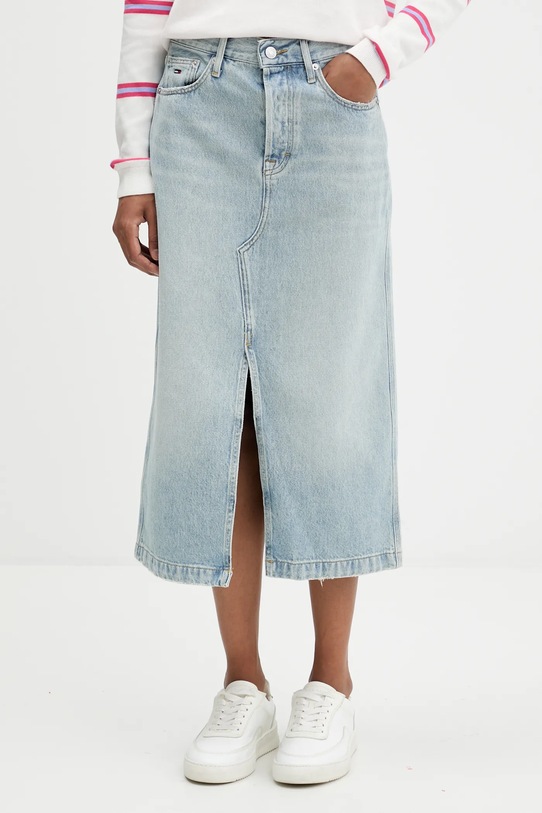 Tommy Jeans spódnica jeansowa bawełna niebieski DW0DW21560