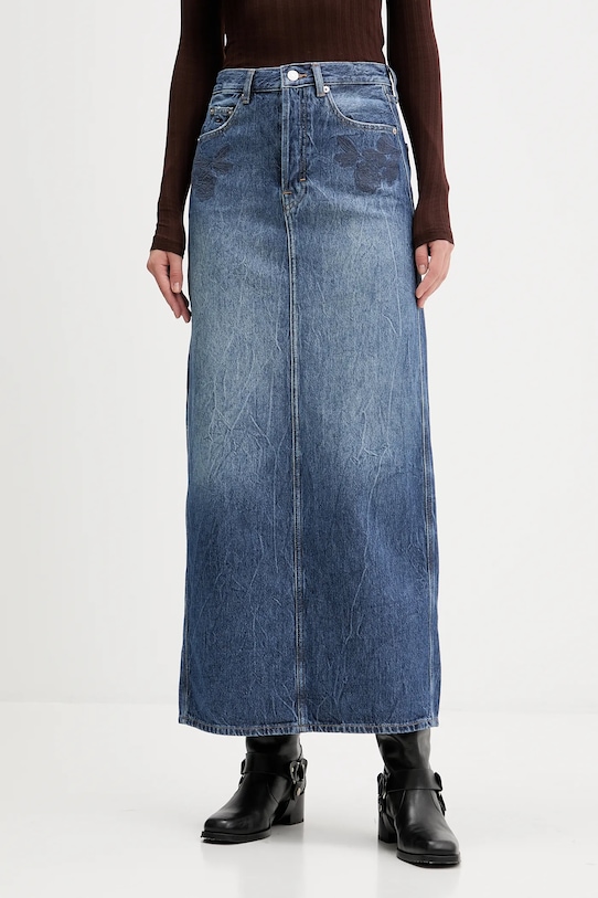 Дънкова пола Tommy Jeans памук тъмносин DW0DW21577