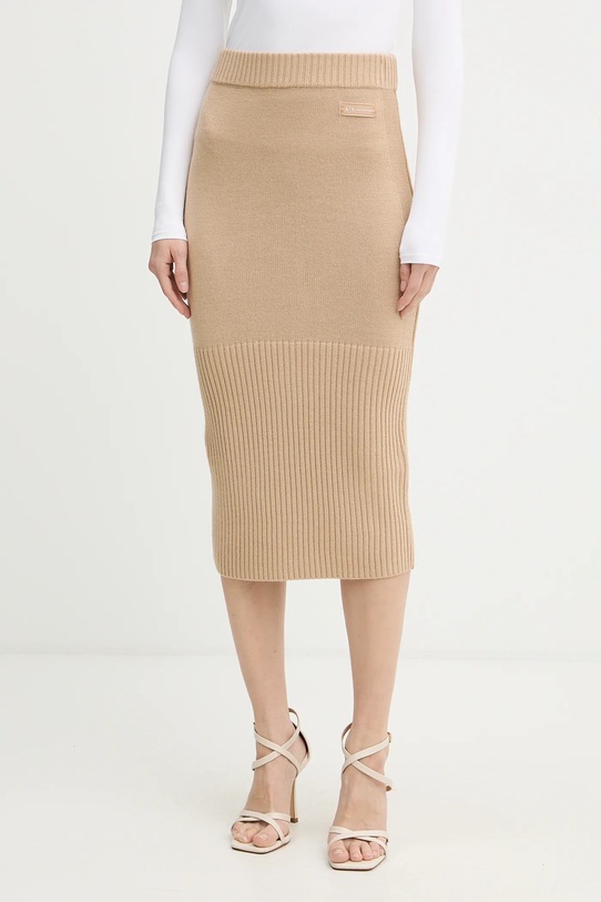 Sukňa s prímesou vlny Armani Exchange pletenina béžová XW001309.AF13774
