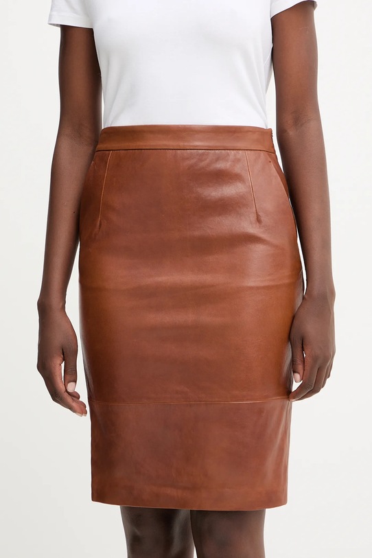 Kožená sukně Weekend Max Mara PAPAILE hladký hnědá 2525406016600