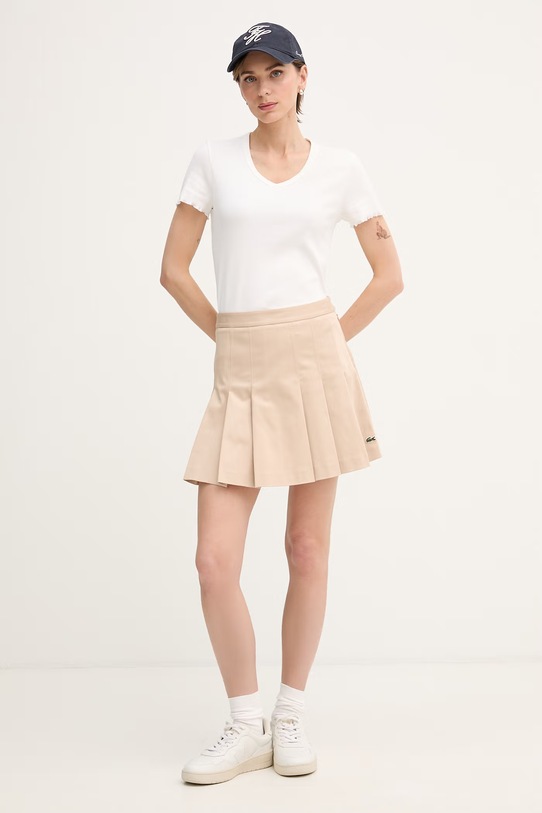 Lacoste Spódnica bawełniana z elastanem JF8001 beżowy SS26