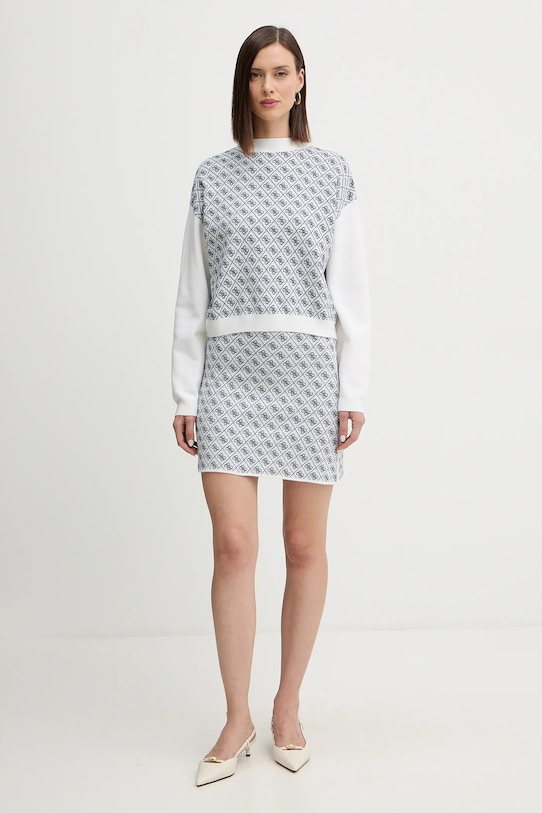 Guess fustă din amestec de lână AUBREY W5BD81.Z3JD2 alb NC25