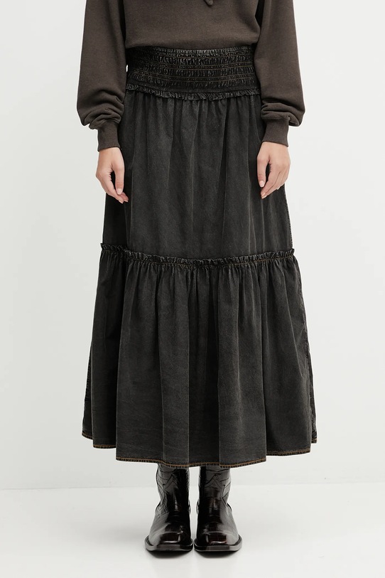 GANNI cotton skirt Garment Dyed Cotton Smock Maxi plain black W0877