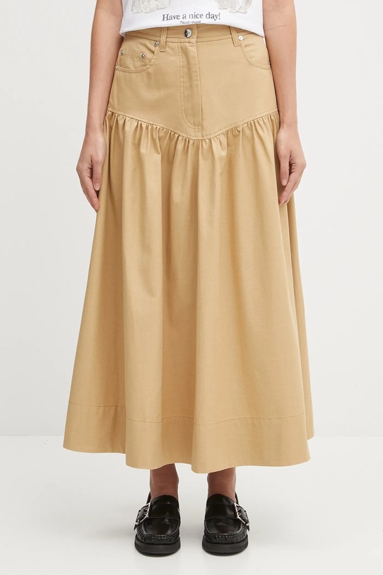 GANNI spódnica z domieszką lnu Classic Summer Suiting Long casual zielony W0620