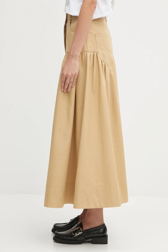 GANNI spódnica z domieszką lnu Classic Summer Suiting Long W0620 zielony AW25