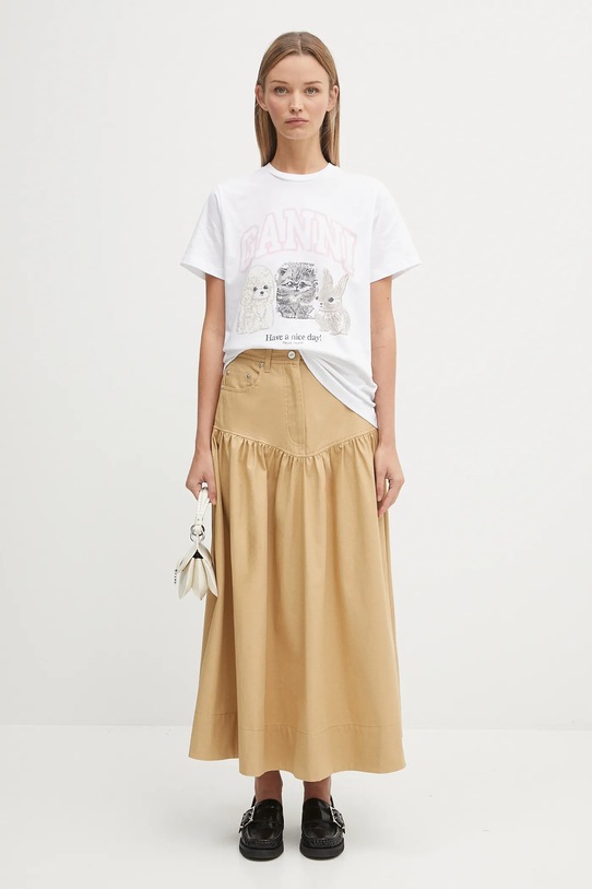 GANNI spódnica z domieszką lnu Classic Summer Suiting Long W0620