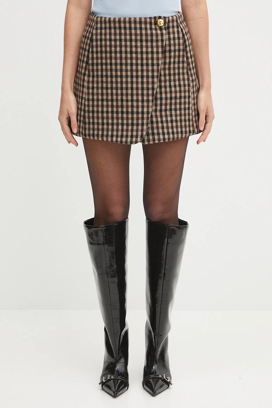 Sukňa s prímesou vlny GANNI Check Wool Mix jednoduchý hnedá W0655