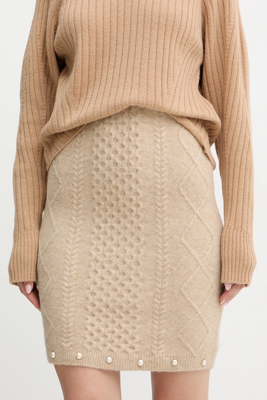 Twinset spódnica z domieszką wełny dzianina beżowy 252AP3044