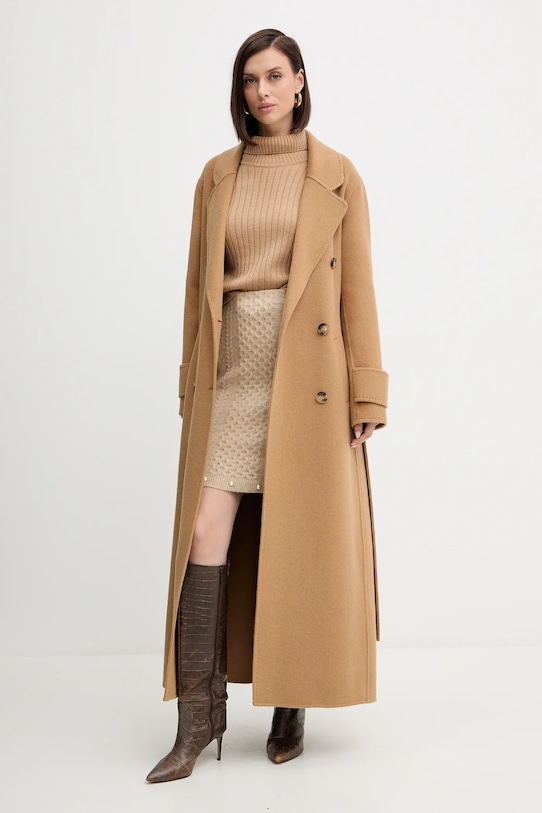 Twinset spódnica z domieszką wełny 252AP3044 beżowy AW25