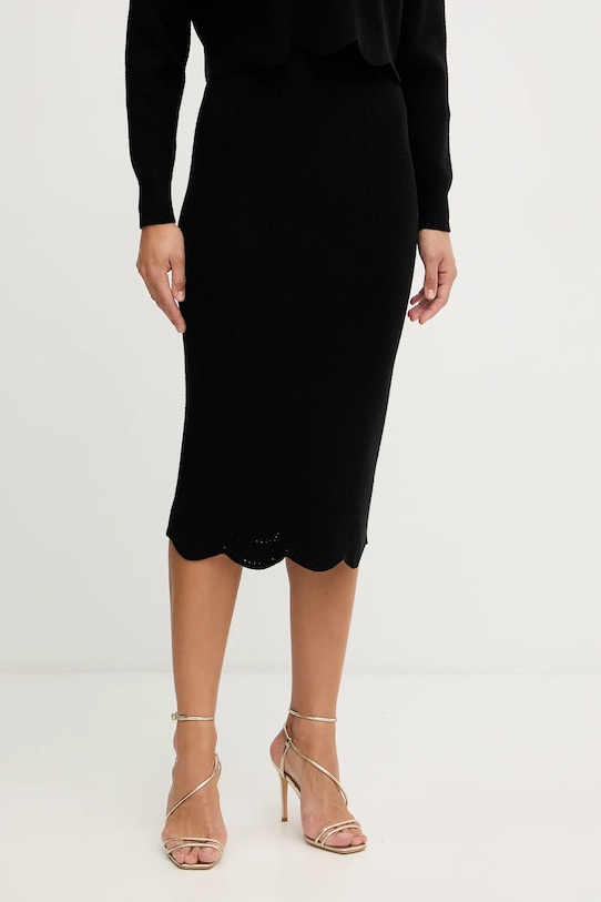 Twinset spódnica z domieszką wełny midi czarny 252TT3215