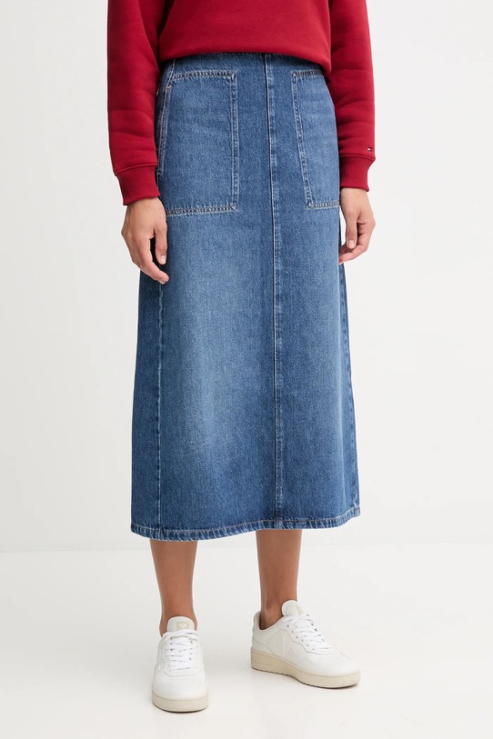 Bavlněná džínová sukně Tommy Hilfiger midi modrá WW0WW46737