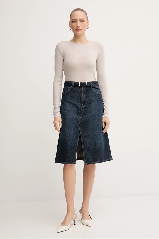 Rifľová sukňa Tommy Hilfiger WW0WW46776 tmavomodrá AW25