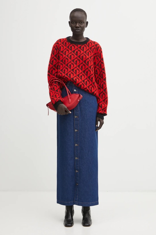 Džínová sukně Fiorucci Open Front Embroidered Maxi Denim námořnická modř W02FPDSK387DN01DN11