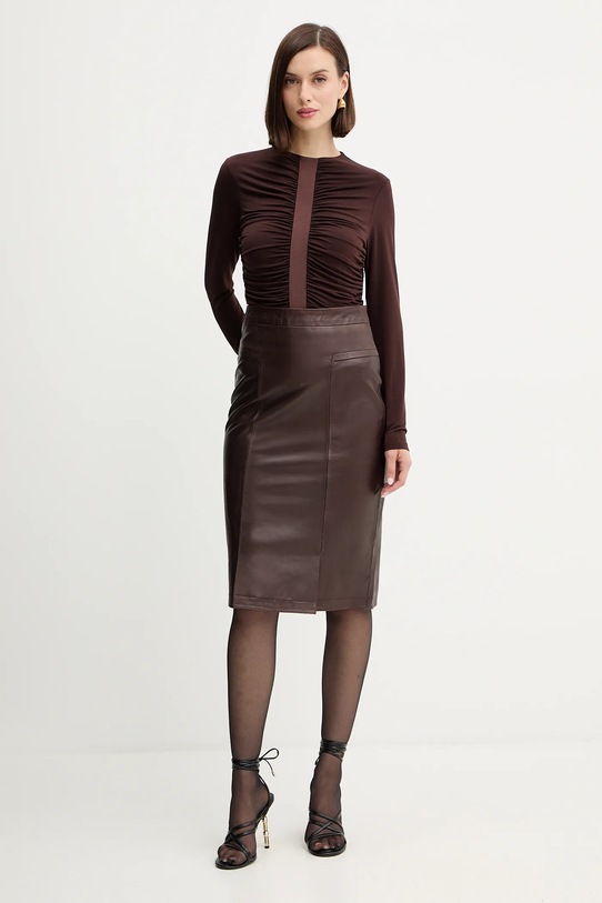 Herve Leger spódnica skórzana Estella WLT3536273 brązowy AW25