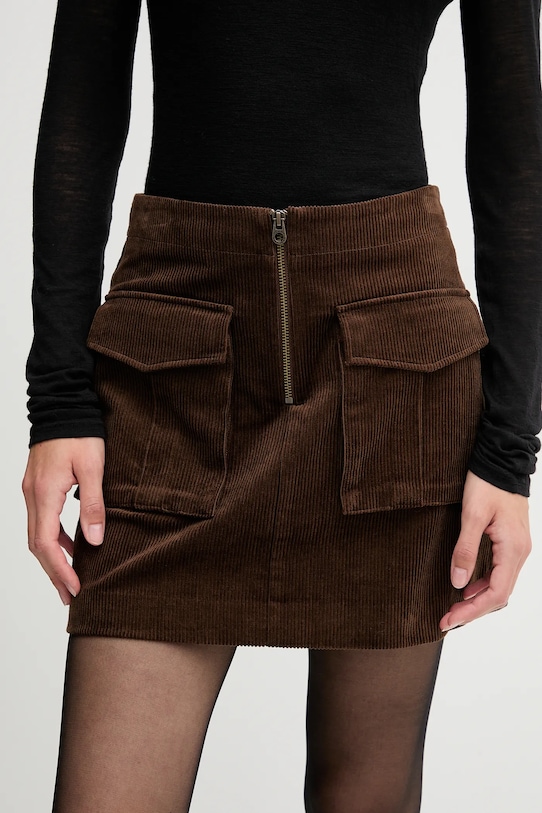 Menčestrová sukňa Tommy Hilfiger s elastanom hnedá WW0WW46649