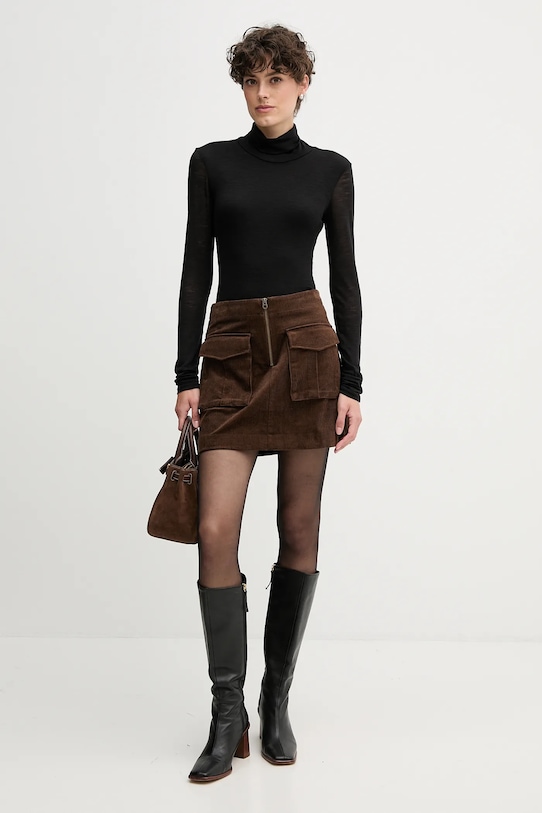 Menčestrová sukňa Tommy Hilfiger WW0WW46649 hnedá AW25