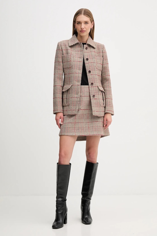 Tommy Hilfiger spódnica z domieszką wełny WW0WW48265 brązowy AW25