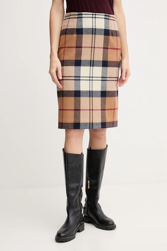 Barbour fustă de lână ROSA carouri maro LSK0064