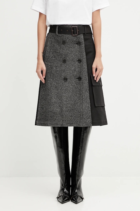 Vlněná sukně Andersson Bell Whitney Trench Pleats áčkový černá apa848w