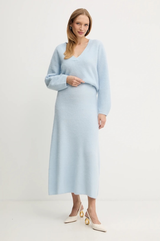 Sukně s příměsí vlny BOSS Orange 50548955 modrá AW25