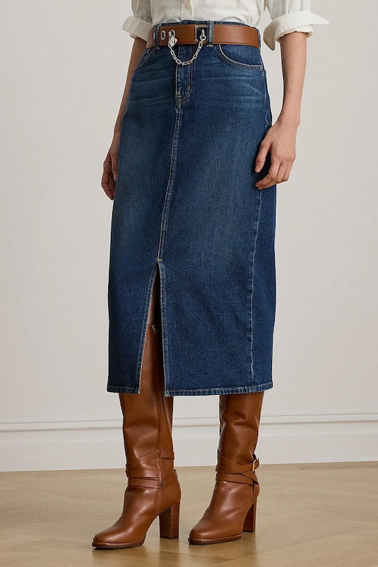 Lauren Ralph Lauren spódnica jeansowa z elastanem granatowy 200979973