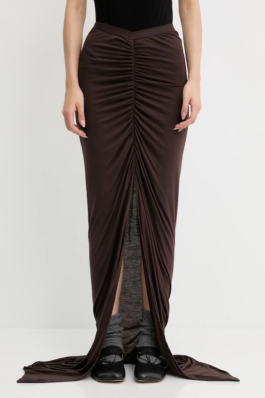 Rick Owens Lilies fustă Poppy uni maro LI02E3317.RV