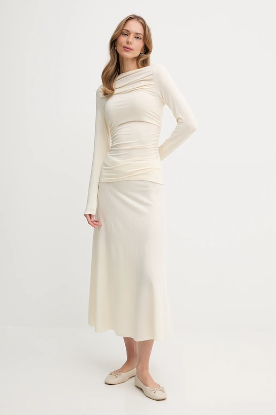 United Colors of Benetton spódnica z dodatkiem wełny 1444D002B beżowy AW25