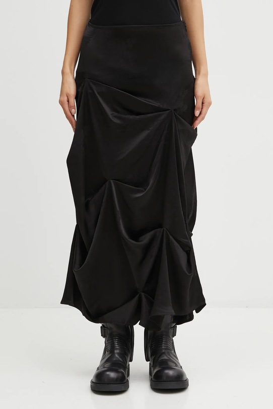GANNI spódnica Fluid Satin Jacquard Tuck Detail Long casual czarny W0997