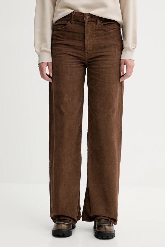 Levi's spodnie sztruksowe RIBCAGE WL BRAIDED bawełna brązowy 001US
