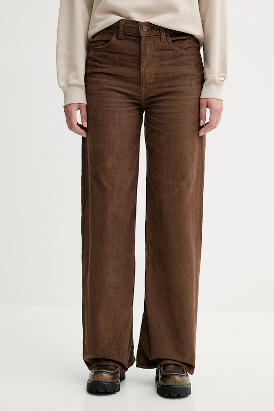 Manšestrové kalhoty Levi's RIBCAGE WL BRAIDED high hnědá 001US