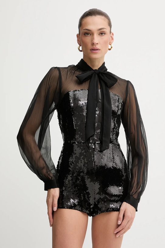 Bardot salopetă uni negru 60089PB