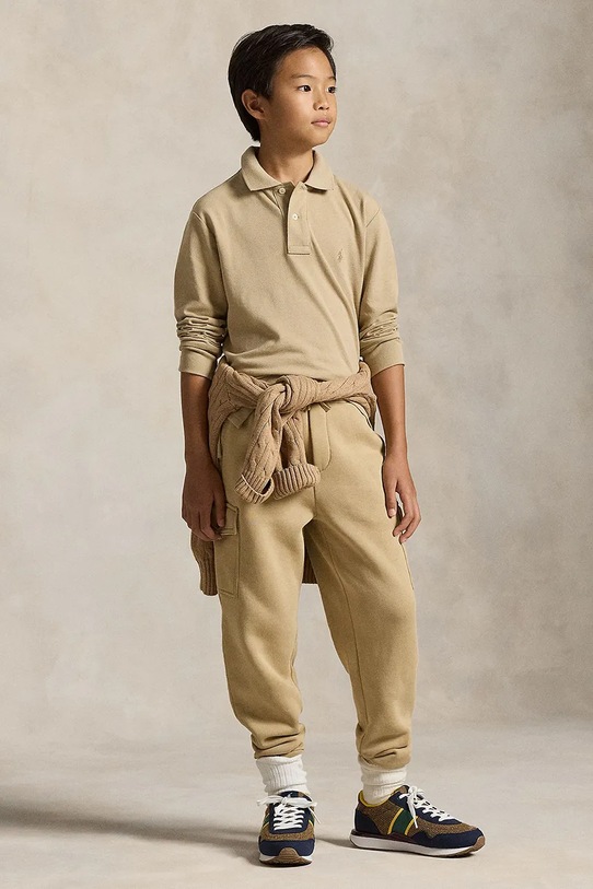 Dječji donji dio trenirke Polo Ralph Lauren pletivo bež 323892354017
