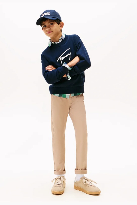 Tommy Hilfiger spodnie dziecięce z bawełną z elastanem brązowy KB0KB09638.128.176.9BYA