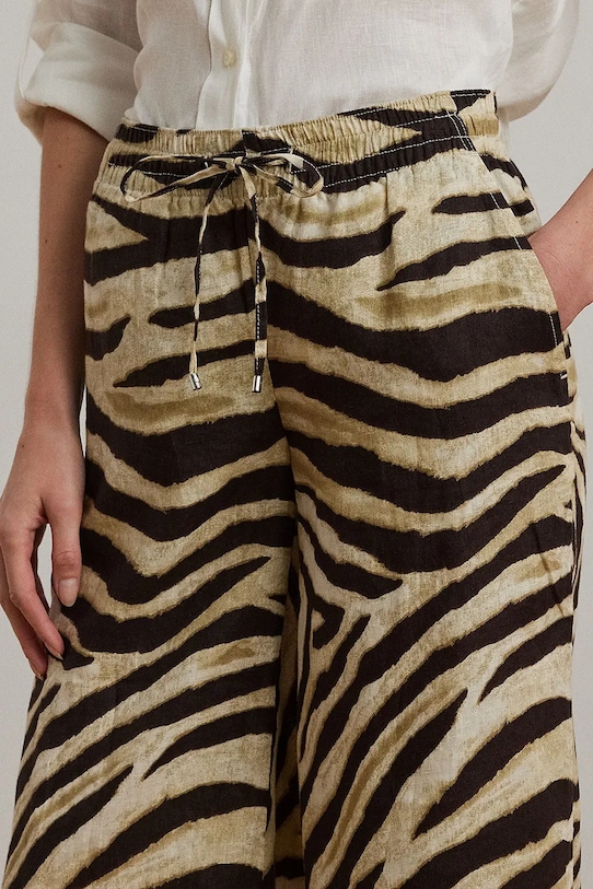 Lněné kalhoty Lauren Ralph Lauren béžová 200970777