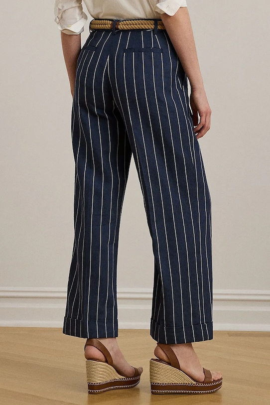 Kalhoty s příměsí lnu Lauren Ralph Lauren 200978536 námořnická modř AW25