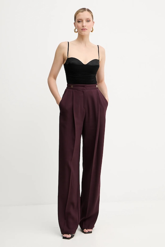 Elisabetta Franchi nadrág gyapjú keverékből PA12356E2 burgundia AW25