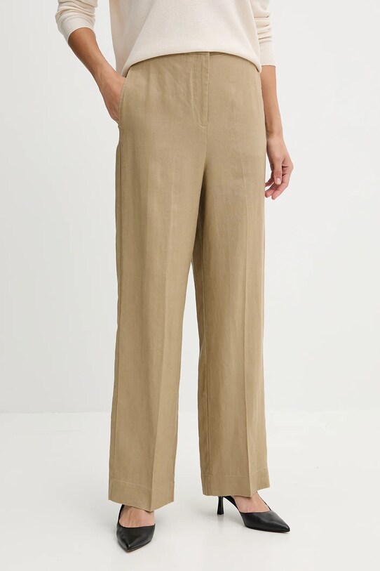 Ľanové nohavice Tommy Hilfiger ľan zelená WW0WW46823