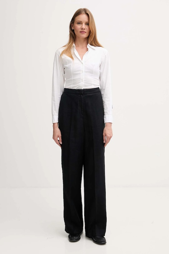 Λινό παντελόνι Tommy Hilfiger WW0WW46823 μαύρο AW25