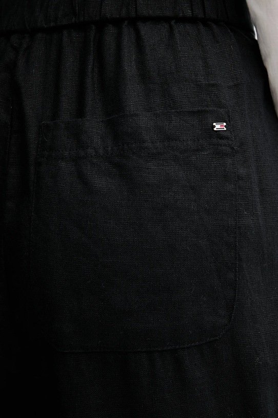 Λινό παντελόνι Tommy Hilfiger μαύρο WW0WW46823