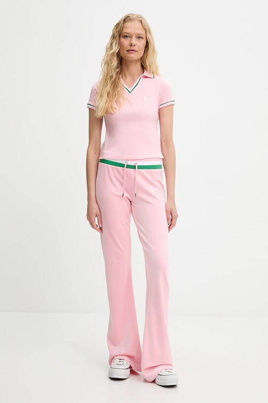 Juicy Couture pantaloni de trening din velur CHRISTINE STRIPE LOW RISE JCWBJ225352 roz AW25