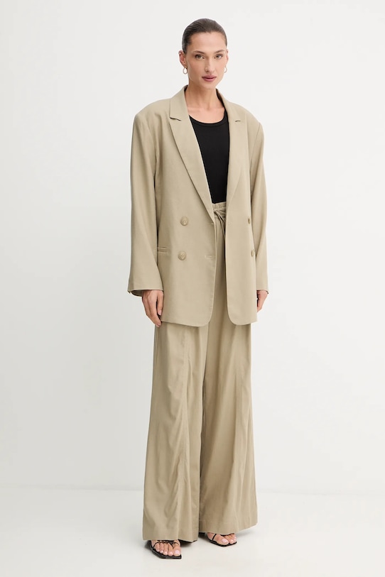 Gestuz pantaloni din amestec de in 10910517 verde AW25