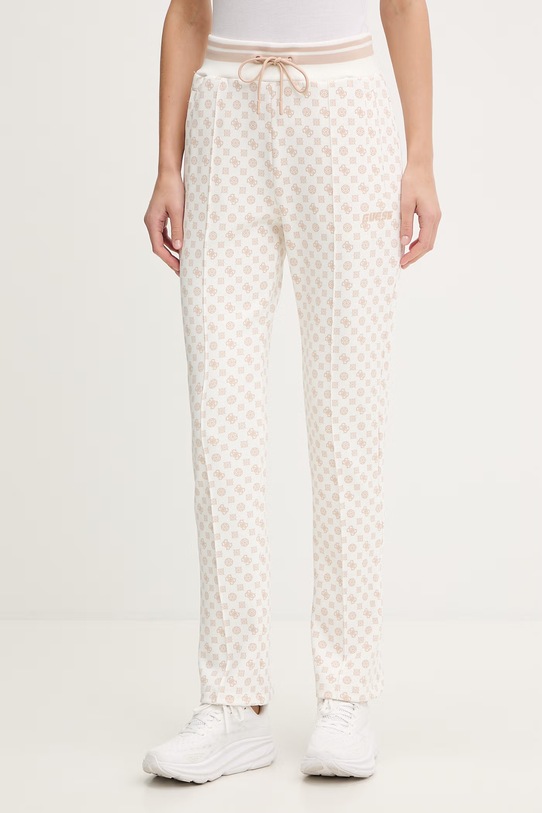 Guess spodnie dresowe NEW AGGIE wzorzyste beżowy V5YB20.KB212