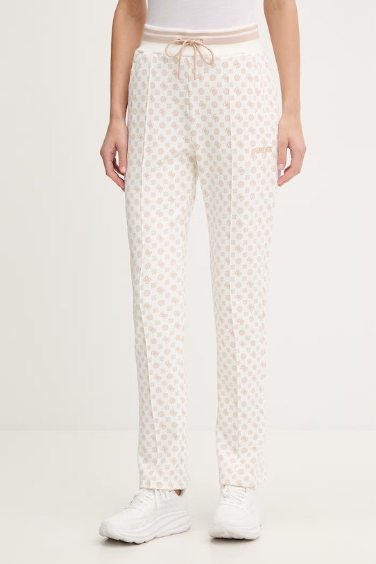 Guess spodnie dresowe NEW AGGIE wzorzyste beżowy V5YB20.KB212