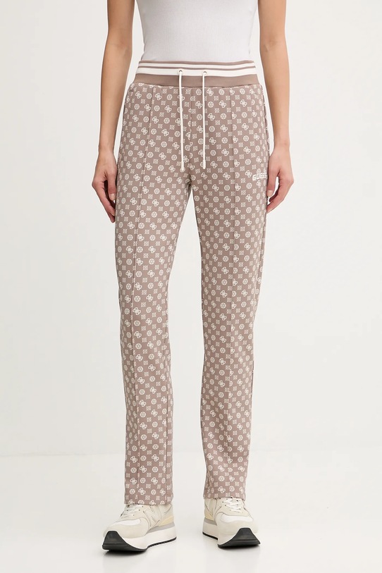 Guess spodnie dresowe NEW AGGIE wzorzyste beżowy V5YB20.KB212