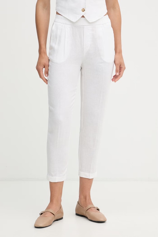 United Colors of Benetton hlače za žene od lana bijela 4AGHDF079