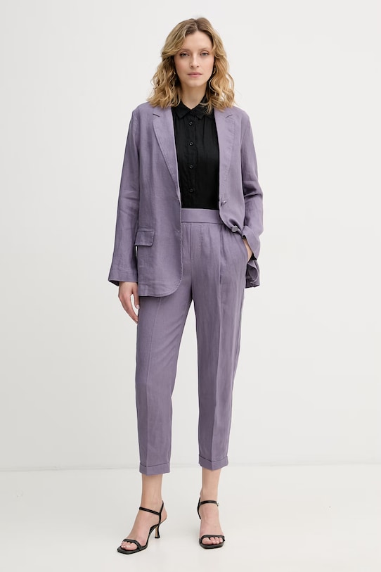 United Colors of Benetton Kalhoty dámské lněné 4AGHDF079 fialová SS26